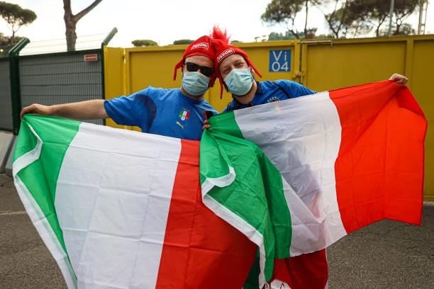 Fans of Italy before the match during the UEFA Euro 2020 Group A match between Turkey and Italy at Stadio Olympico on June 11, 2021 in Rome, Italy