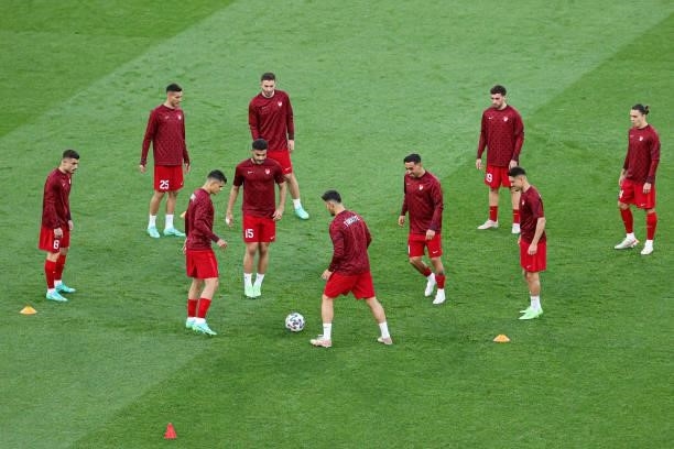 Players of Turkey during warmup during the UEFA Euro 2020 Group A match between Turkey and Italy at Stadio Olympico on June 11, 2021 in Rome, Italy
