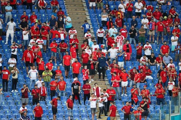 Fans of Turkey during the UEFA Euro 2020 Group A match between Turkey and Italy at Stadio Olympico on June 11, 2021 in Rome, Italy