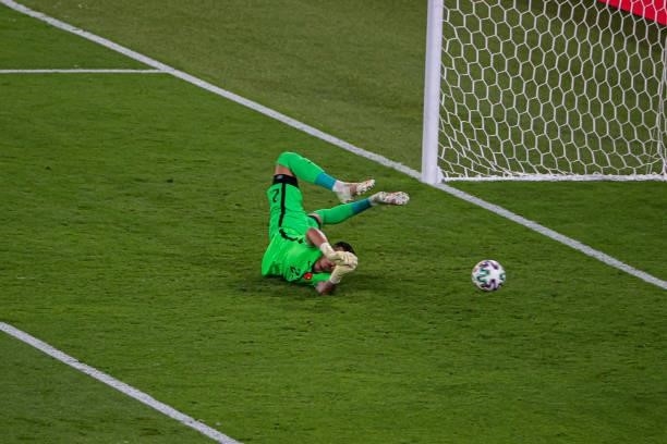 Ugurcan Cakir of Turkey attempts to make a save during the UEFA Euro 2020 Group A match between Turkey and Italy at Stadio Olympico on June 11, 2021...