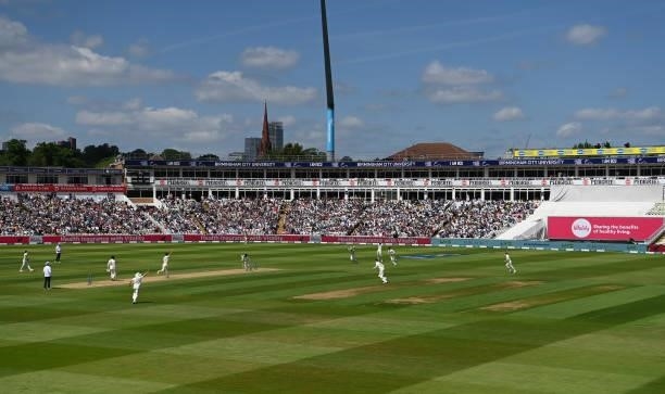 General view of Edgbaston as England bowler James Anderson takes the wicket of Neil Wagner during day three of the second LV= Insurance Test Match...