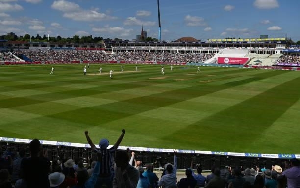 General view of Edgbaston as England bowler James Anderson takes the wicket of Neil Wagner during day three of the second LV= Insurance Test Match...