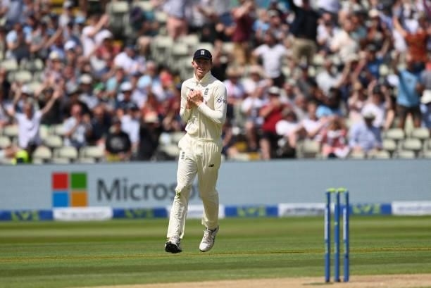 England player Zak Crawley takes the catch to dismiss New Zealand batsman Daryl Mitchell during day three of the second LV= Insurance Test Match...