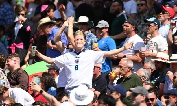 Fan dressed in a Paul Gascoigne mask and Euro 96' shirt enjoys himself in the Hollies Stand during day three of the second LV= Insurance Test Match...