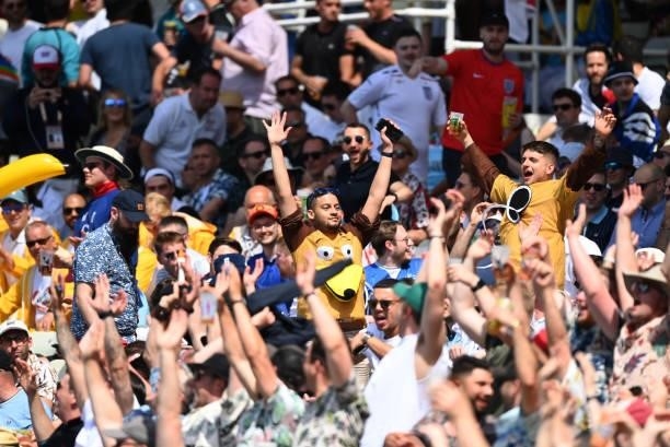 Fans in fancy dress amongst the throng in the Hollies Stand during day three of the second LV= Insurance Test Match between England and New Zealand...