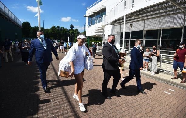 Johanna Konta of Great Britain walks off centre court after she beats Nina Stojanovic of Serbia during the Viking Open women's semi-finals match on...