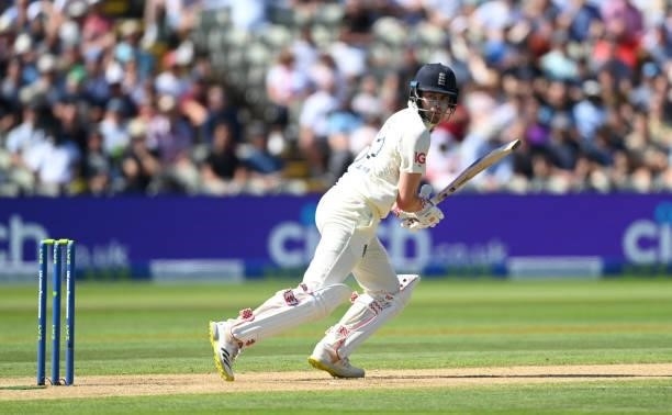 England opening batsman Dom Sibley picks up some runs during day three of the second LV= Insurance Test Match between England and New Zealand at...