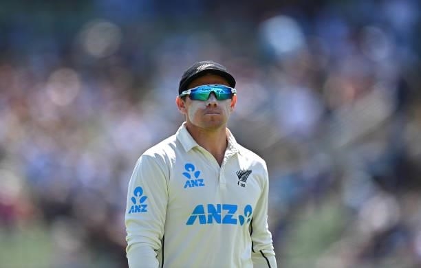 New Zealand captain Tom Latham looks on during day three of the second LV= Insurance Test Match between England and New Zealand at Edgbaston on June...