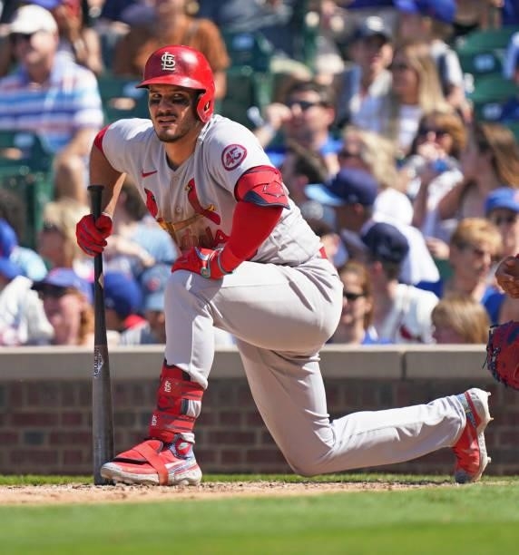Nolan Arenado of the St. Louis Cardinals bats against the Chicago Cubs at Wrigley Field on June 11, 2021 in Chicago, Illinois.
