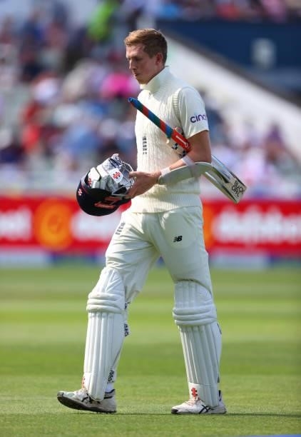 England batsman Zak Crawley walks off dejectedly after being dismissed by Matt Henry for 17 runs during day three of the second LV= Insurance Test...
