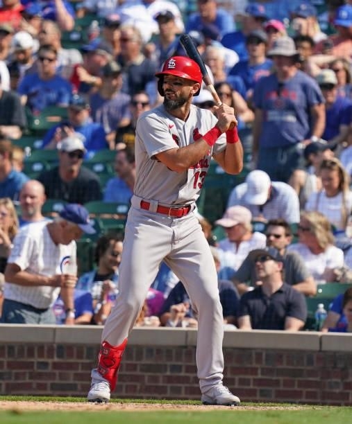 Matt Carpenter of the St. Louis Cardinals bats against the Chicago Cubs at Wrigley Field on June 11, 2021 in Chicago, Illinois.