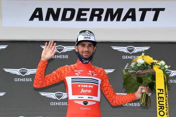 Antonio Nibali of Italy and Team Trek - Segafredo Orange Mountain Jersey celebrates at podium during the 84th Tour de Suisse 2021, Stage 7 a 23,2km...