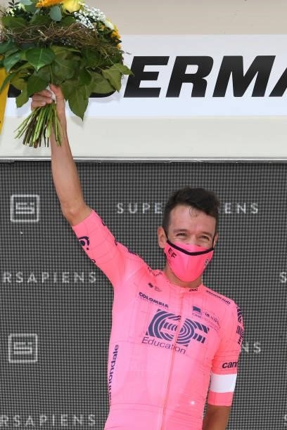 Rigoberto Uran Uran of Colombia and Team EF Education - Nippo stage winner celebrates at podium during the 84th Tour de Suisse 2021, Stage 7 a 23,2km...
