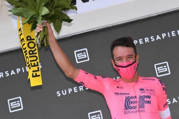 Rigoberto Uran Uran of Colombia and Team EF Education - Nippo stage winner celebrates at podium during the 84th Tour de Suisse 2021, Stage 7 a 23,2km...