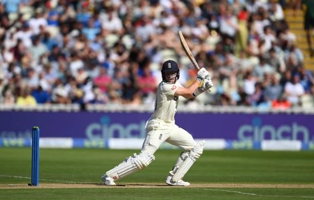 England batsman Ollie Pope in batting action during day three of the second LV= Insurance Test Match between England and New Zealand at Edgbaston on...
