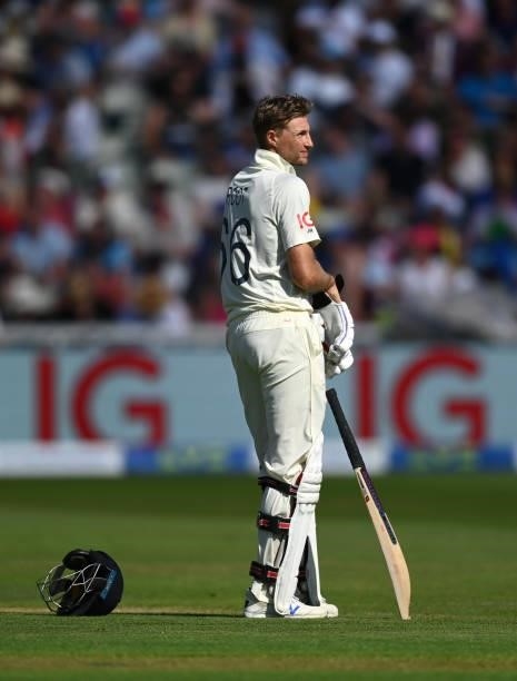 England captain Joe Root looks on as wickets tumble during day three of the second LV= Insurance Test Match between England and New Zealand at...