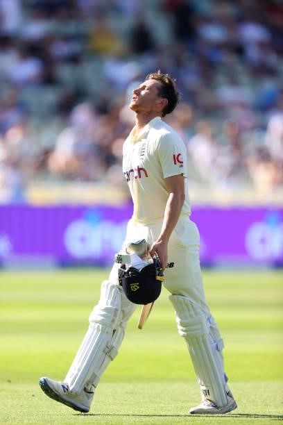 England batsman James Bracey leaves the field dejectedly after being dismissed for 8 runs during day three of the second LV= Insurance Test Match...
