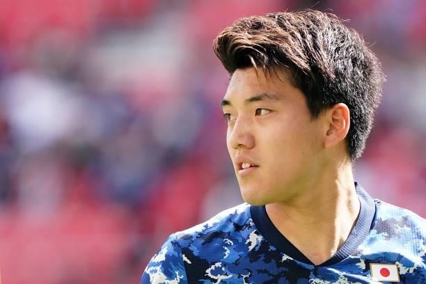 Ritsu Doan of Japan U-24 is seen during the U-24 international friendly match between Japan and Jamaica at the Toyota Stadium on June 12, 2021 in...