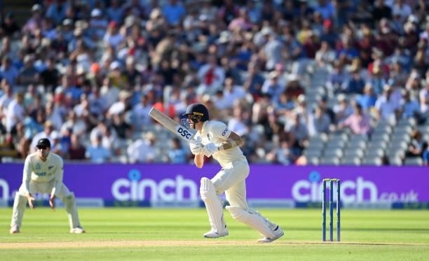 England batsman Olly Stone in batting action during day three of the second LV= Insurance Test Match between England and New Zealand at Edgbaston on...