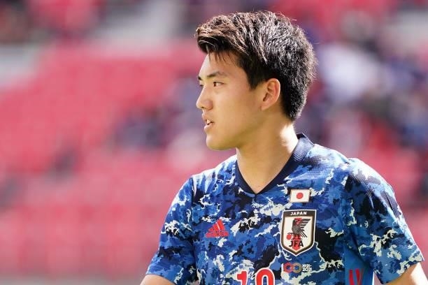 Ritsu Doan of Japan U-24 is seen during the U-24 international friendly match between Japan and Jamaica at the Toyota Stadium on June 12, 2021 in...
