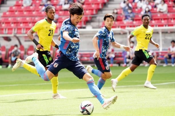 Kaoru Mitoma of Japan U-24in action during the U-24 international friendly match between Japan and Jamaica at the Toyota Stadium on June 12, 2021 in...