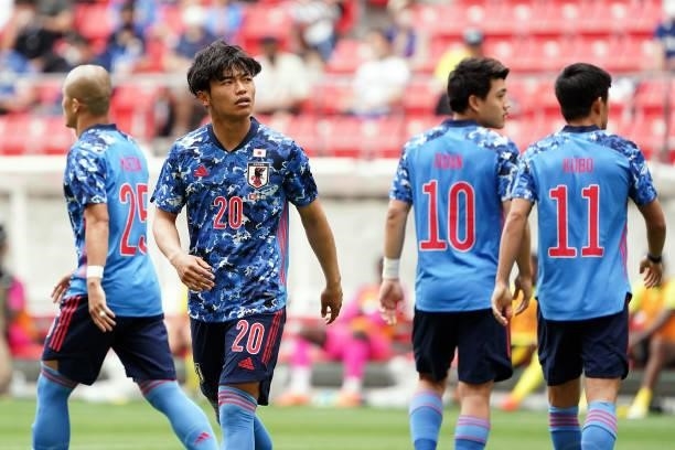 Reo Hatate of Japan U-24 is seen during the U-24 international friendly match between Japan and Jamaica at the Toyota Stadium on June 12, 2021 in...