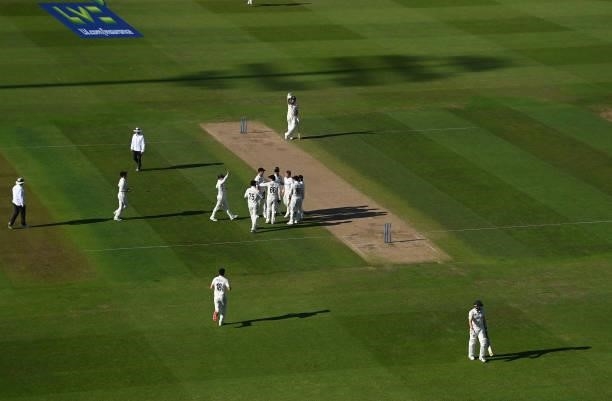 England batsman Mark Wood leaves the field after being dismissed for a top score of 29 during day three of the second LV= Insurance Test Match...