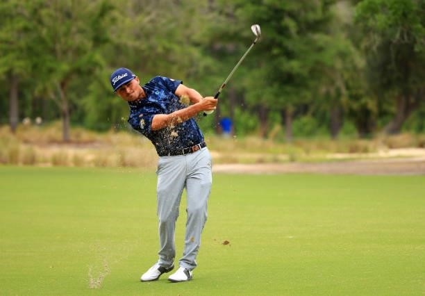Bryson Nimmer plays his shot on the 16h hole during the third round of the Palmetto Championship at Congaree on June 12, 2021 in Ridgeland, South...