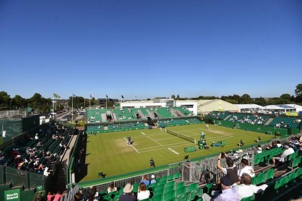 General view of play between Frances Tiafore of United States and Marius Copil of Romania during the men's semi-finals match on day eight of the...