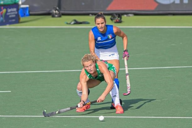 Zara Malseed of Ireland, Constanza Aguirre of Italy during the Euro Hockey Championships match between Ireland and Italy at Wagener Stadion on June...