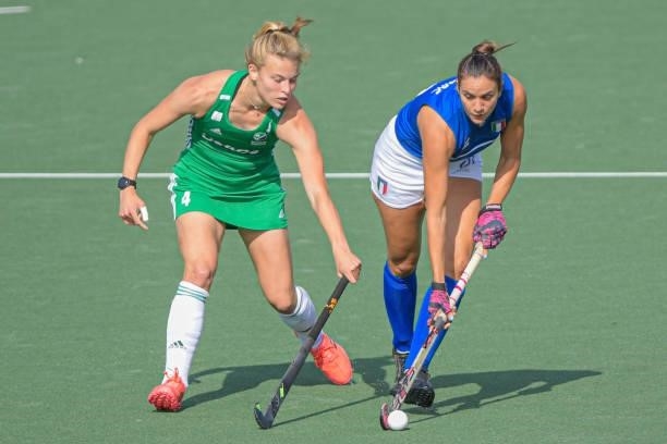 Zara Malseed of Ireland, Constanza Aguirre of Italy during the Euro Hockey Championships match between Ireland and Italy at Wagener Stadion on June...