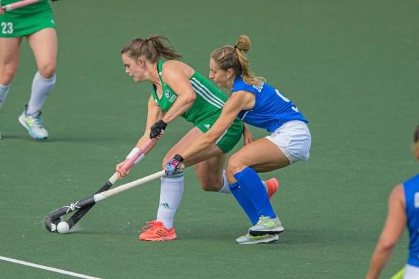 Elizabeth Colvin of Ireland, Ailin Oviedo of Italy during the Euro Hockey Championships match between Ireland and Italy at Wagener Stadion on June...