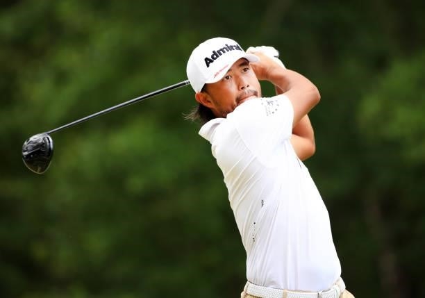 Satoshi Kodaira of Japan plays his shot from the 12th tee during the third round of the Palmetto Championship at Congaree on June 12, 2021 in...