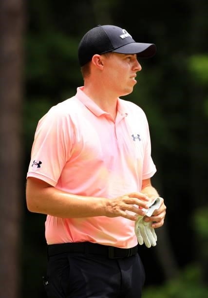 Matt Fitzpatrick of England prepares to tee off on the 12th hole during the third round of the Palmetto Championship at Congaree on June 12, 2021 in...