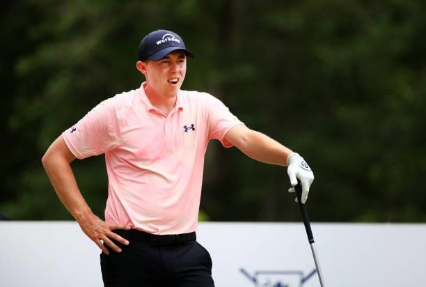 Matt Fitzpatrick of England prepares to tee off on the 12th hole during the third round of the Palmetto Championship at Congaree on June 12, 2021 in...