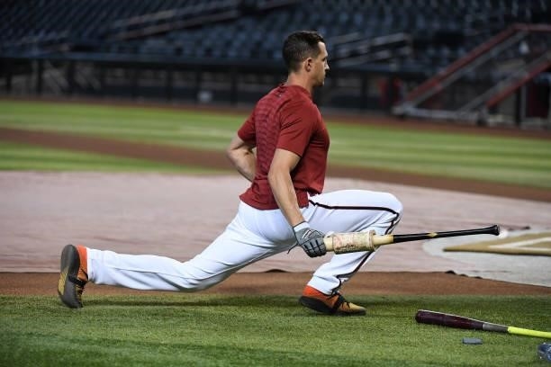 Nick Ahmed of the Arizona Diamondbacks prepares for a game against the Los Angeles Angels at Chase Field on June 11, 2021 in Phoenix, Arizona.