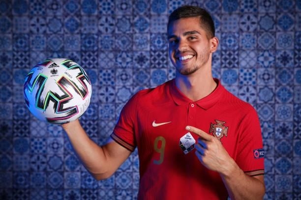 Andre Silva of Portugal poses for a photo during the official UEFA Euro 2020 media access day on June 11, 2021 in Budapest, Hungary.