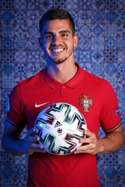Andre Silva of Portugal poses for a photo during the official UEFA Euro 2020 media access day on June 11, 2021 in Budapest, Hungary.
