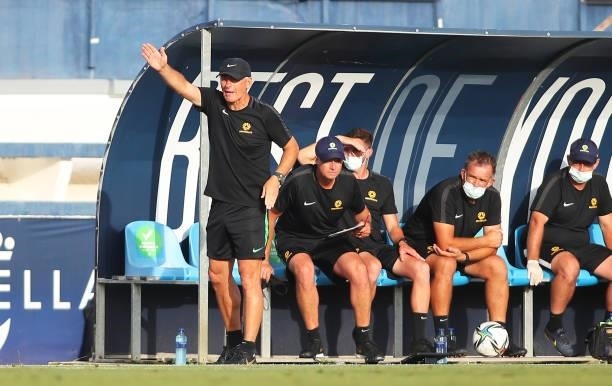 Gary Rudi Peter Van Egmond, manager of Australia reacts during a International Friendly match between Mexico and Australia at Marbella Municipal...