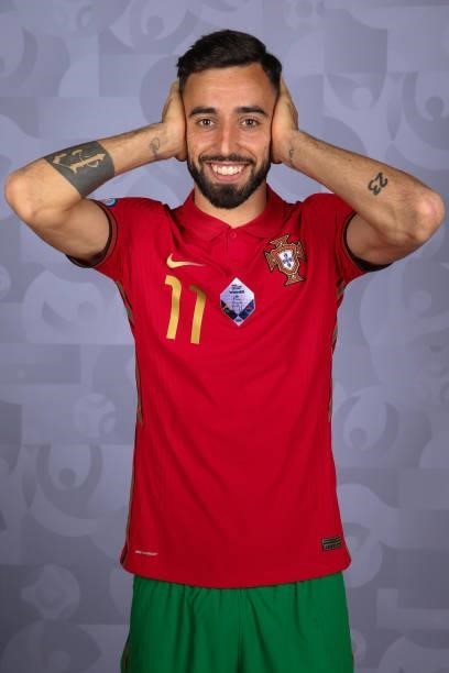 Bruno Fernandes of Portugal poses for a photo during the official UEFA Euro 2020 media access day on June 11, 2021 in Budapest, Hungary.