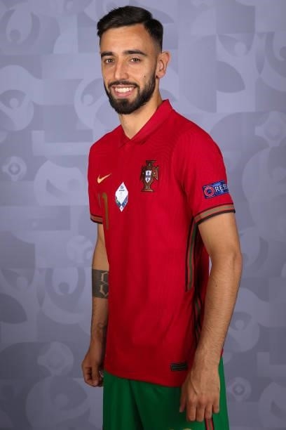 Bruno Fernandes of Portugal poses for a photo during the official UEFA Euro 2020 media access day on June 11, 2021 in Budapest, Hungary.