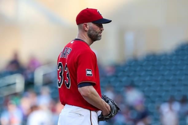 Happ of the Minnesota Twins prepares to pitch against the New York Yankees in the first inning of the game at Target Field on June 10, 2021 in...