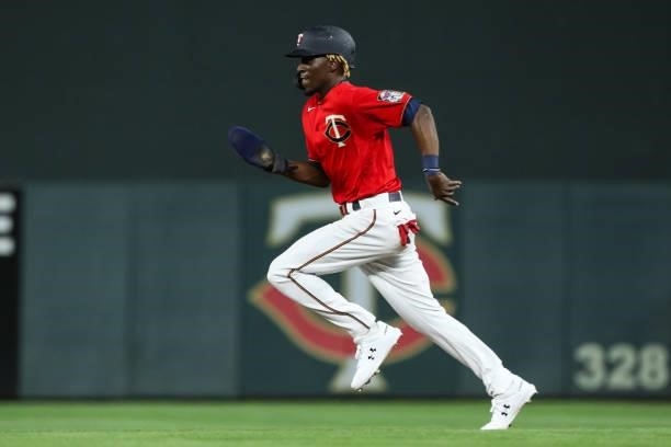 Nick Gordon of the Minnesota Twins steals second base on a wild pitch by Wandy Peralta of the New York Yankees in the seventh inning of the game at...