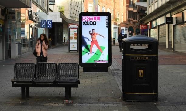 Advertising for the Hundred cricket competition which starts in July on a screen in Birmingham city centre on June 12, 2021 in Birmingham, England.