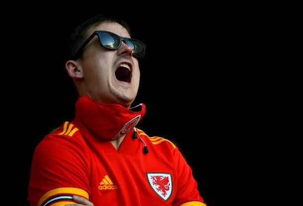 Supporter of Wales reacts during the UEFA Euro 2020 Championship Group A match between Wales and Switzerland on June 12, 2021 in Baku, Azerbaijan.