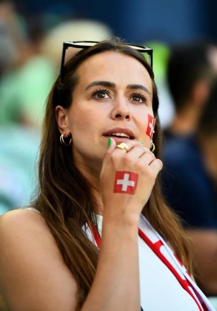 Supporter of Switzerland watches the game during the UEFA Euro 2020 Championship Group A match between Wales and Switzerland on June 12, 2021 in...