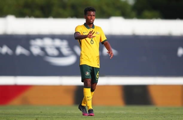 Tyrese Francoisof Australia looks on during a International Friendly match between Mexico and Australia at Marbella Municipal Stadium on June 12,...