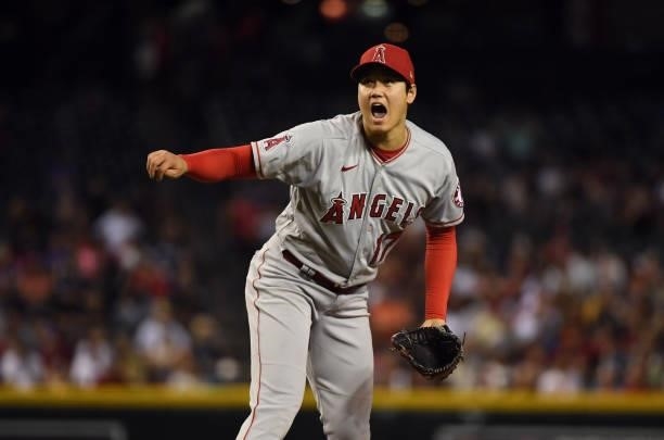 Shohei Ohtani of the Los Angeles Angels delivers a pitch against the Arizona Diamondbacks at Chase Field on June 11, 2021 in Phoenix, Arizona.