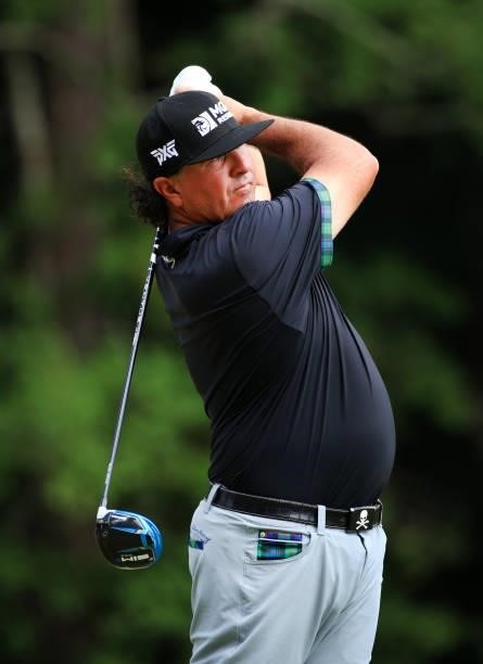 Pat Perez plays his shot from the 12th tee during the third round of the Palmetto Championship at Congaree on June 12, 2021 in Ridgeland, South...