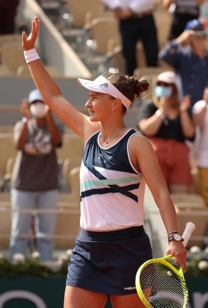 Barbora Krejcikova of Czech Republic celebrates winning the Women's Singles final on day 14 of the French Open 2021, Roland-Garros 2021, Grand Slam...